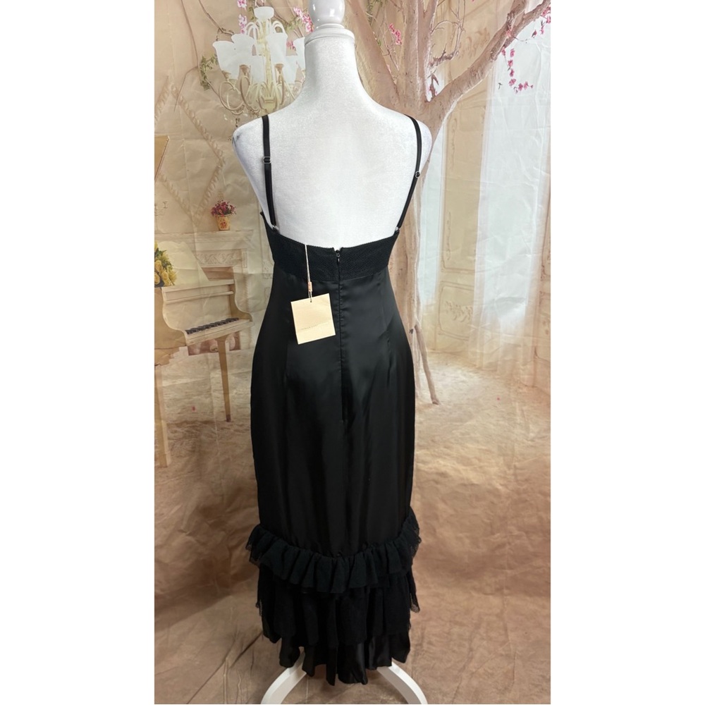 NEW BROCK Quirinale Woven Dress Black Ruffle Midi Dress - Picture 11 of 16